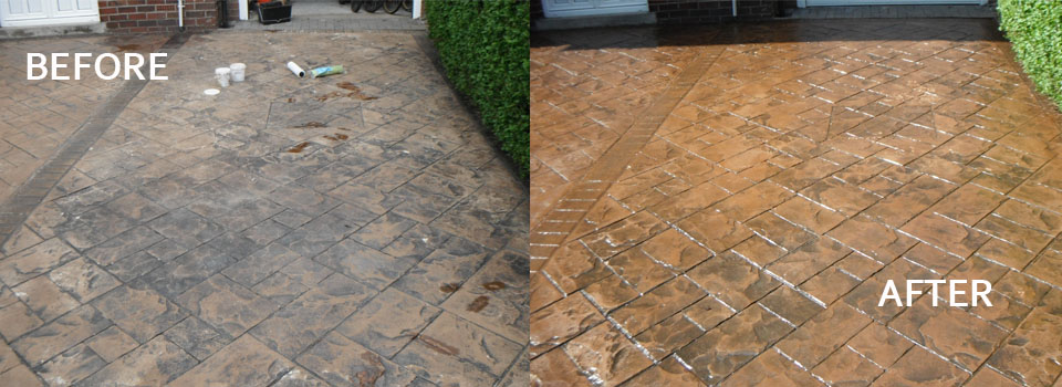 before and after imprinted concrete cleaning